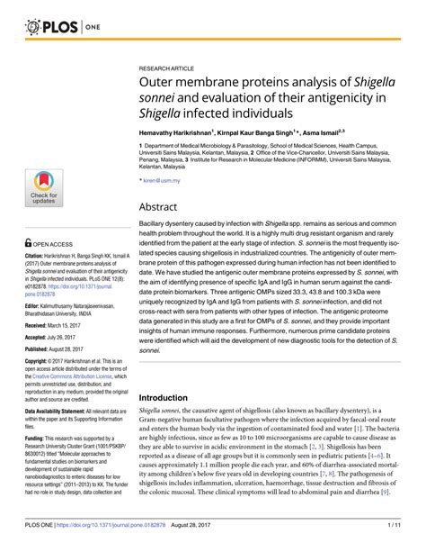 Outer membrane proteins analysis of Shigella sonnei .
